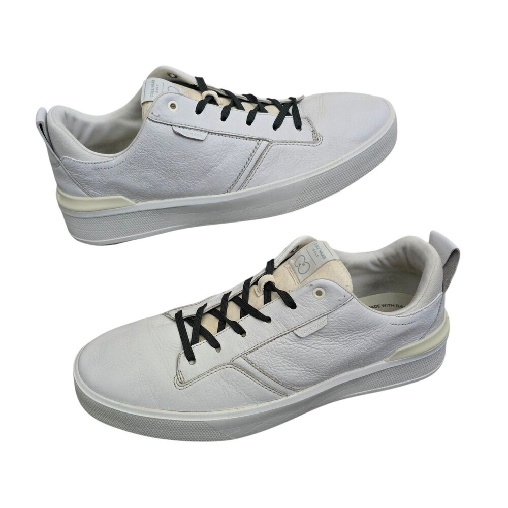 Cole Haan White Leather Low-Top Sneakers with Black Laces